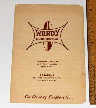 Vintage 1960s Wardy Surfboard Surfing California 4 Pg Price List Flyer