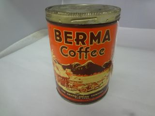 Berma Brand Coffee Tin Can Vintage Graphics Collectible Advertising 47