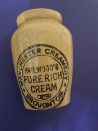 3 Inch Crock Manchester Creamery Broughton.  Hailwood 