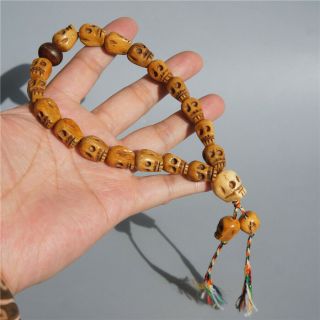 Tibetan Old Material Yak Bone Skeleton Head Buddha Beads Hand String