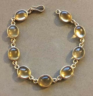 Vintage Bezel Oval Cabochon Citrine Gemstone Sterling Silver Link Hook Bracelet