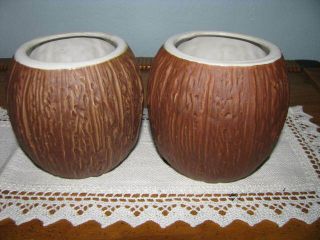 2 Vintage Orchids Of Hawaii Tiki Coconut Mug Ceramic Barware Japan R - 13a
