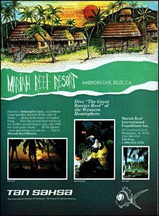 1981 Mariah Reef Resort Diving Tan Sahsa Airlines Vintage Photo Print Ad Ads61