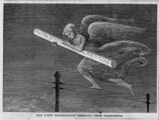 First Telegraphic Message From California Cherub On Telegraph Wires 1861 History