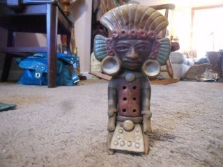 Vtg.  Mexican Aztec Mayan Style Clay Flute Folk Art Pottery Figurine,  Primitive