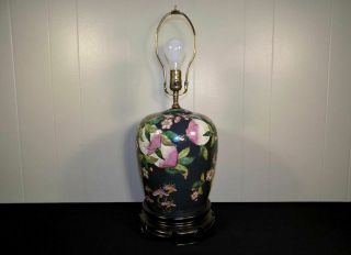 Chinese Famille Rose Porcelain Table Lamp W/ Peaches Ginger Jar Hong Kong Signed