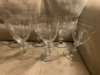 Rare Vtg Set Of 6 Water Goblet Glasses With Cut Glass Engraved Moon,  Stars Design