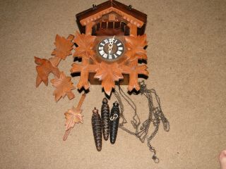 Vintage German Cuckoo Clock Complete W/ Music Box Weights,  Etc Will Need Work