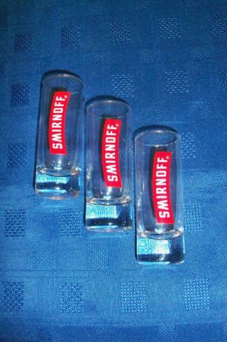 3 X " Smirnoff " Vodka Tall Shot Glasses