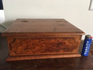 Antique American Burl Walnut Hinged Table Box Ca 1850s,  19th C Aafa Primitive