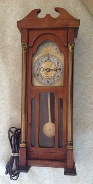 Vintage United Pendulum Electric Shelf/wall Clock Grandfather Style