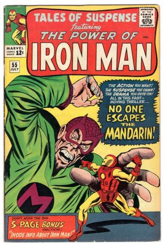 Tales Of Suspense 55 Iron Man 3rd Mandarin Marvel 1964 Fn -