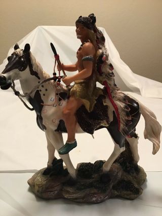Vintage Ceramic Native American Indian Man Riding A Horse Statue Figurine