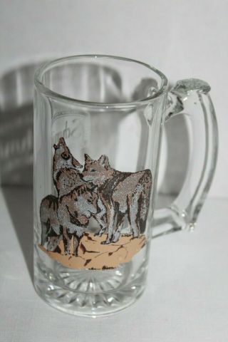 Vintage Schmidt Beer Glass Mug Wildlife Series Wolves 1 Of Collector Series Ll