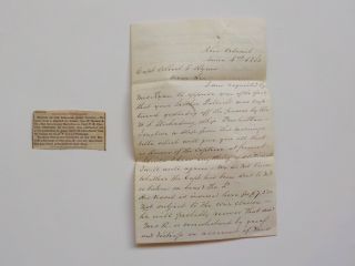 Civil War Confederate Letter 1861 Blockade Runner Schooner Mary Clint Captured N