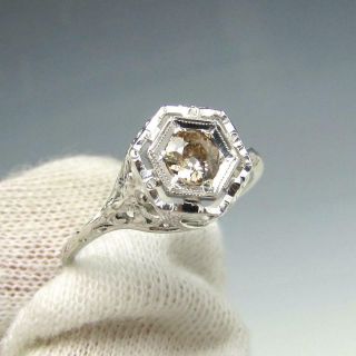 Vintage Art Deco.  25 Ct Champagne Diamond 14k Gold Filigree Engagement Ring Sz 8