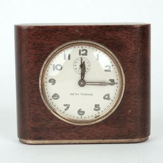 Vintage Seth Thomas Wood & Brass Wind - Up Alarm Clock Made In Usa