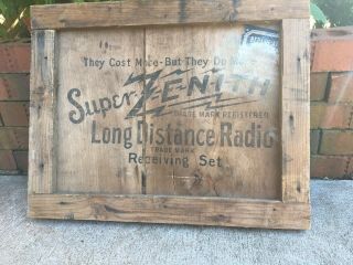 Vintage Wooden Advertising Sign Zenith Long Distance Radio Crate Side 3