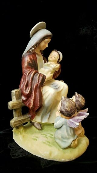 Vintage Lefton China Virgin Mary Baby Jesus & Angels Porcelain Figurine