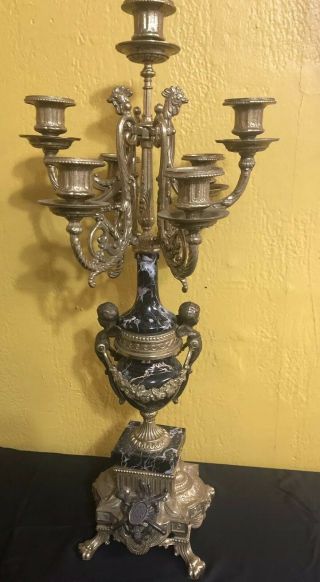 Antique Rococo Style Marble & Brass Candelabra Made In Italy Signed