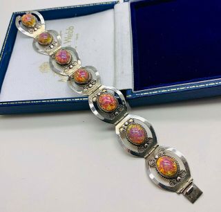Vintage Jewellery Sterling Silver Fire Opal Bracelet