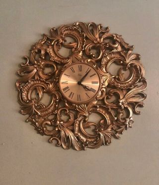 Vintage Mid Century Starburst H Regency Style “welby " Gold Statement Wall Clock