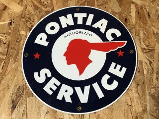 Vintage Pontiac Porcelain Sign Gas Oil Service Station Pump Plate Rare Dealer