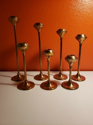 Set Of 7 Vintage Brass Graduated Candlesticks Candle Holders 5 " To 11 "