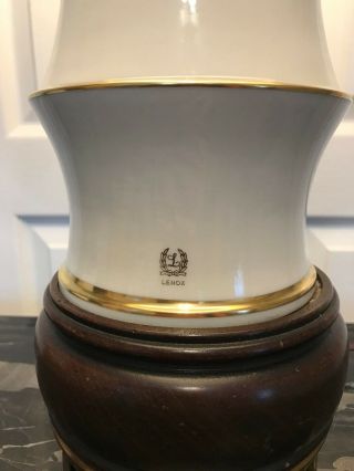Vintage Stiffel Brass Lenox Porcelain Table Lamp w Cream Shade Wood Brass Base 3
