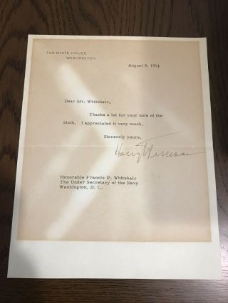 Harry Truman 1951 Typed Letter Signed As President - To Under Secretary Of Navy