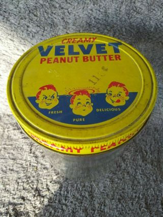 Vintage Glass Creamy Velvet Peanut Butter Jar And Lid