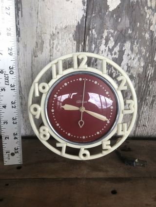 Vtg 1945 Telechron Ge General Electric Kitchen Wall Clock Model 2h21 Red