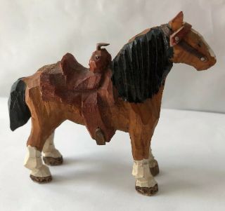 Vintage Hand Carved Wood Horse Figure Western Primitive Folk Art