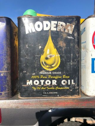 (3) Vintage 2 Gallon Oil Cans Premium,  Motor Bond & Modern 3