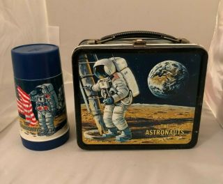 Vintage 1969 The Astronauts Metal Lunchbox And Thermos Apollo 11 Aladdin