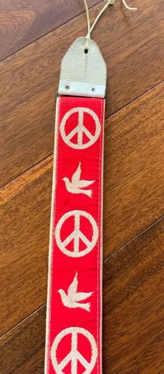 Vintage 60’s Ace Red Guitar Strap Peace And Love Neil Young Mega Rare