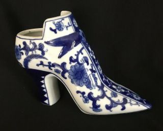 Porcelain High Heel Blue And White Shoe Figurine Decorative