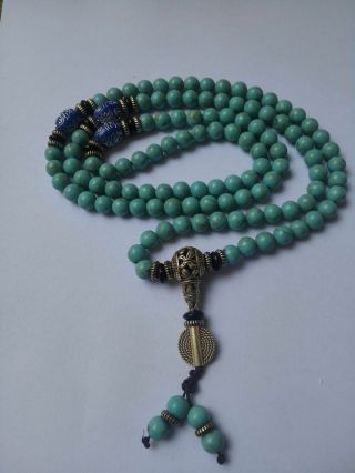 China Tibet Turquoise 108 8mm Buddhist Prayer Bead Mala Necklace Bracelet Beads.