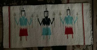 NAVAJO Indian Textile YEI PICTORIAL RUG BLANKET WEAVING Native American 36x17” 2