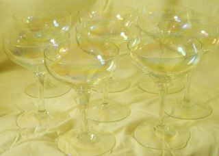 Vintage Champagne Coupes Iridescent Art Deco Set Of Eight