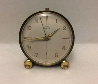 Vintage Cyma Amic Swiss Made 11j Brass Travel Alarm Clock