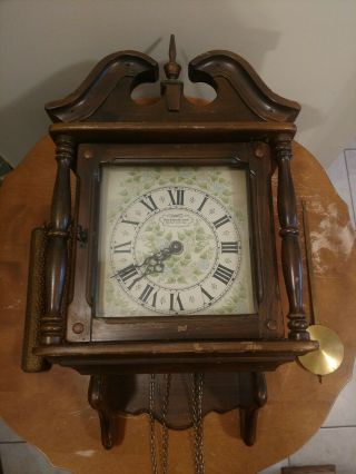 Vintage England Clock Co.  Wall Clock Weighted Movement Chime Colonial Style