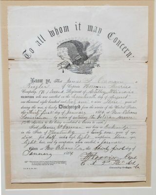 CDV and Discharge Paper for James F.  Carman,  Bugler,  2nd IL Artillery (1541) 2