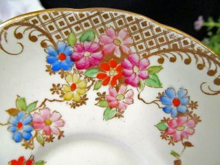 FOLEY tea cup and saucer painted floral beaded gold gilt design teacup 1930 ' s 3