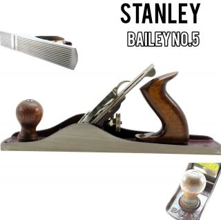 Vintage Stanley Plane Bailey No 5 Corrugated Bottom Wood Plane Stanley No.  5 Usa