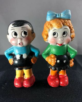 Rare Vintage Bisque Googly Boy And Girl Doll Figurine Pair Made In Japan 3 1/2”