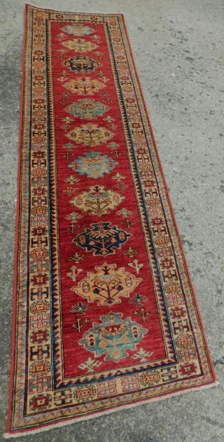 Vintage Turkish Kazak Pattern Tribal Hand Made Wool Runner Oriental Rug 3x9 1985