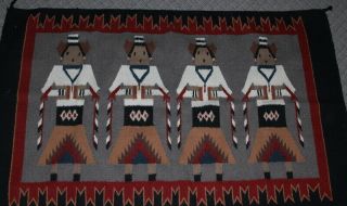 4 Figure Navajo Kei Korn Maiden Wool Native Rug Natural Colors 58x36 Inch Euc