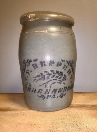 Antique Decorated Stoneware Crock T.  F.  Reppert Greensboro Pa.  Stenciled As - Is