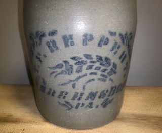 Antique Decorated Stoneware Crock T.  F.  Reppert Greensboro Pa.  Stenciled AS - IS 2